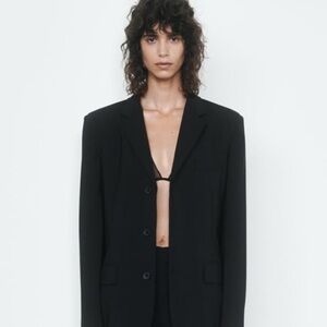 ZARA WOMAN STRAIGHT WOOL BLEND BLAZER ZW COLLECTION BLACK SIZE M NEW WITH TAG